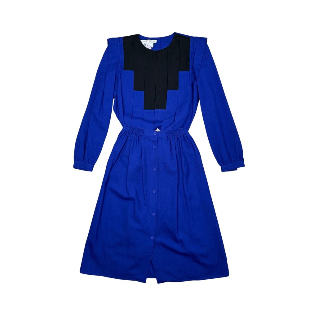 Joanie Char Vintage 80s Pleated 100% Wool 3 Piece Skirt Set Indigo Blue Small